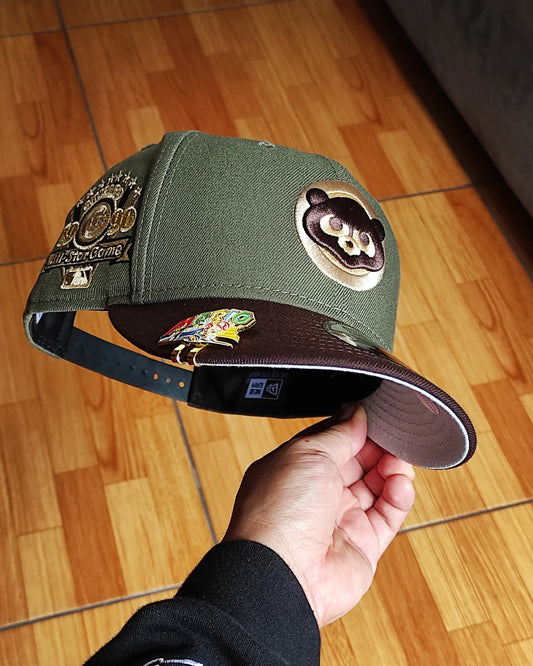 Olive Green Chicago Cubs Brown Visor Snow Gray Bottom 1990 All Star Game Side Patch New Era 9Fifty Snapback