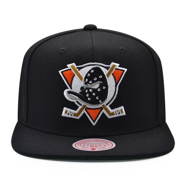 Anaheim Ducks Mitchell & Ness NHL ALTERNATE FLIP Snapback Adjustable Hat - Black/Orange