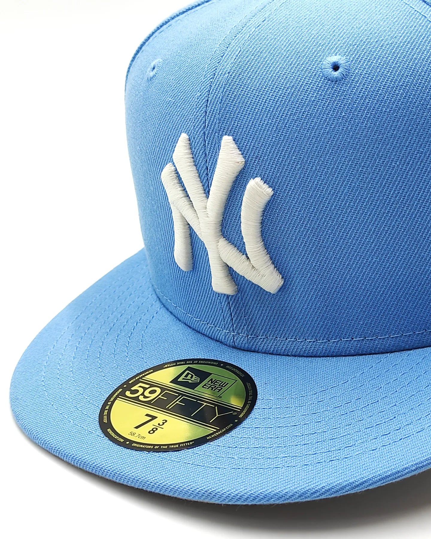 New York Yankees 100 anniversary new era 59fifty fitted - sky blue, white, silver - brilla en la oscuridad